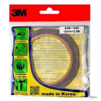 3M™ Двусторонний скотч, Оригинал, Южная Корея 10мм х 2,5м A3M-1025