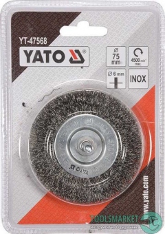 YATO Щётка-крацовка торцевая (дисковая) 75мм мягкая, стальная со стержнем INOX, YT-47568