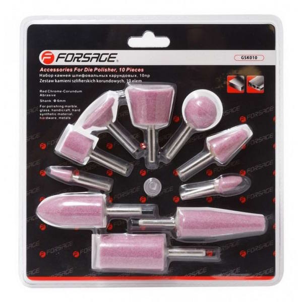 FORSAGE Набор камней абразивных, 10пр.(хвостовик 6мм), в блистере GSK010