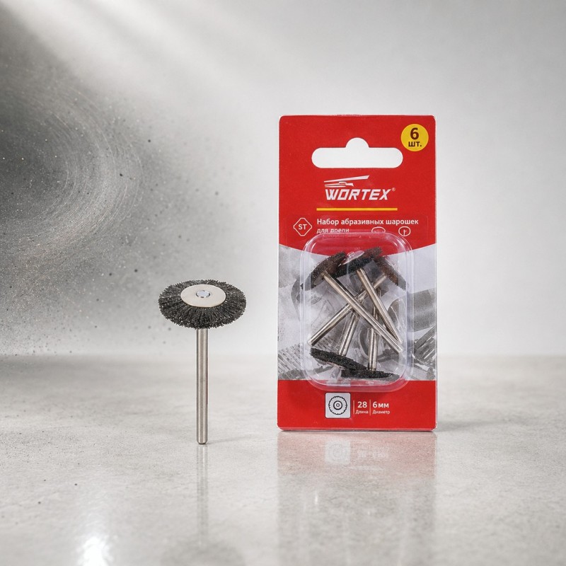 WORTEX Щетинная щетка 19 мм для бормашины, гравера, набор 5 шт.