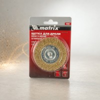 MATRIX Щетка для дрели, 75 мм, плоская со шпилькой, латунированная витая проволока