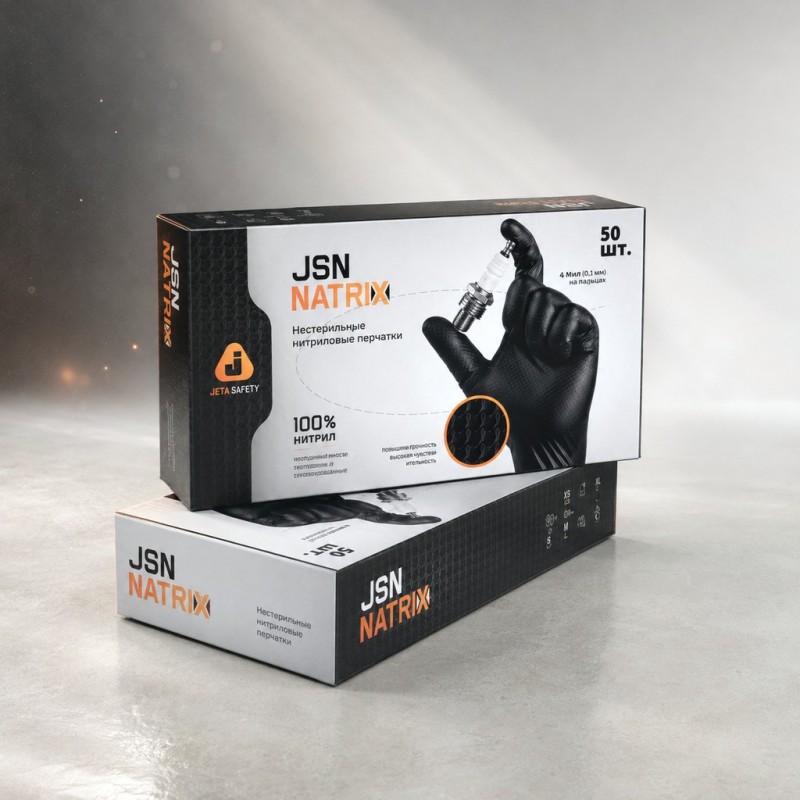 Jeta Pro Износостойкие нитриловые перчатки JSN NATRIX черные размер XL 50 шт. (25 пар)