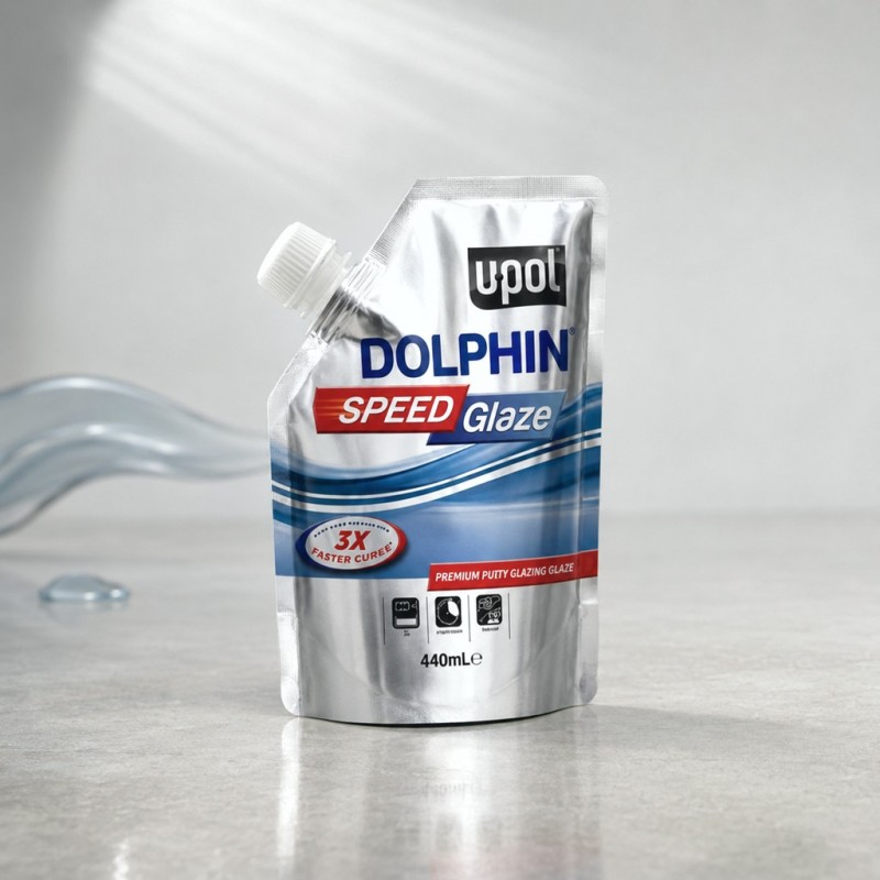 U-POL Шпатлевка быстросохнущая жидкая саморастекающаяся, DOLPHIN SPEED GLAZE, голубая, пакет, 440мл