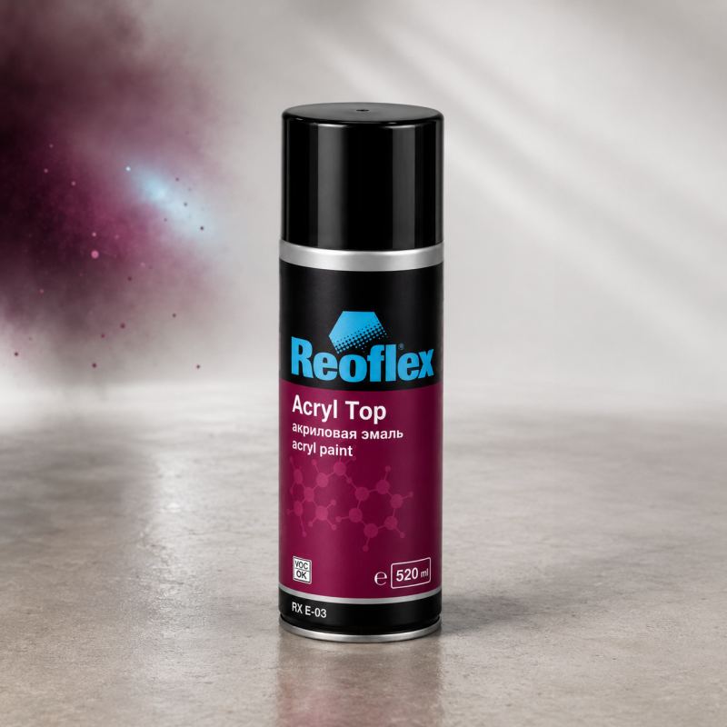 REOFLEX Эмаль акриловая аэрозоль Acryl Top Spray черный мат 520мл