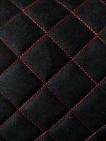 Антара (Алькантара) Искусственная замша, ромб 5*5, черная, нить красная (ширина 1.4м) /цена за 1 м.п.
