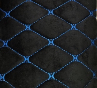 Алькантара, искусственная замша "стрейч", черная (ширина 1.5м) ромб "Бабочка" с синей ниткой /цена за 1 м.п.