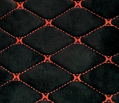 Алькантара, искусственная замша "стрейч", черная (ширина 1.5м) ромб "Бабочка" с красной ниткой /цена за 1 м.п.