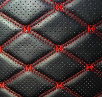 Автомобильная перфорированная экокожа черного цвета, ромб "Бабочка", простроченная красной ниткой, ширина 140 см