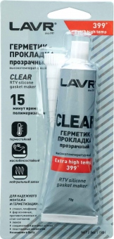 LAVR Герметик-прокладка прозрачный силиконовый высокотемпературный, 70гр