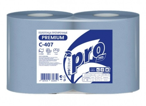 PROtissue Салфетки бумажные (полотенца протирочные) двухслойные Premium синие 24x27.5 см, 1 рулон, 350 м.